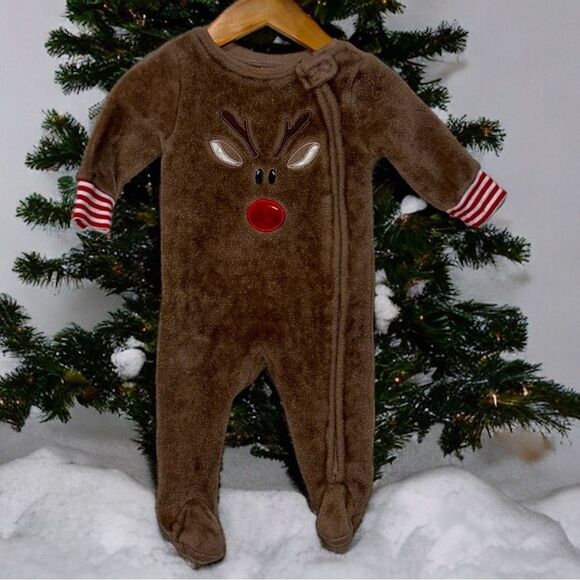 North Pole Trading Co. Soft Rudolph Fleece Sleeper 6 Months - Picture 1 of 6